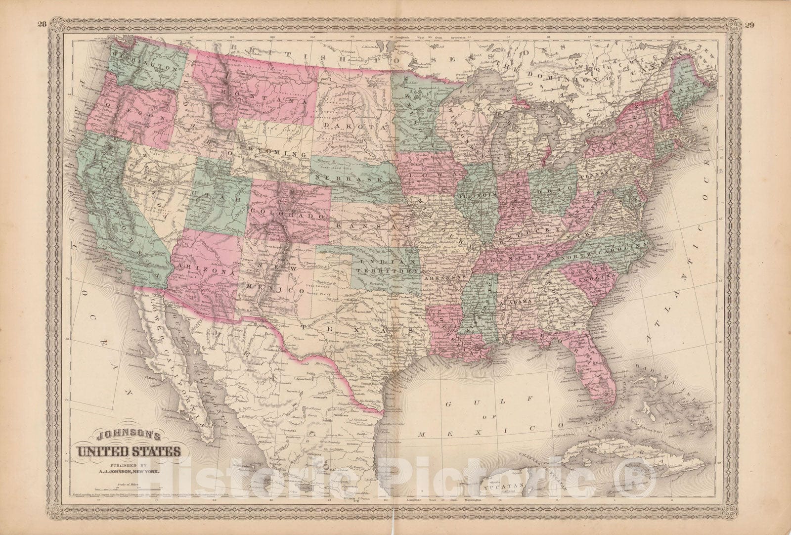 Historic Map : Family Atlas World, United States 1873 , Vintage Wall Art