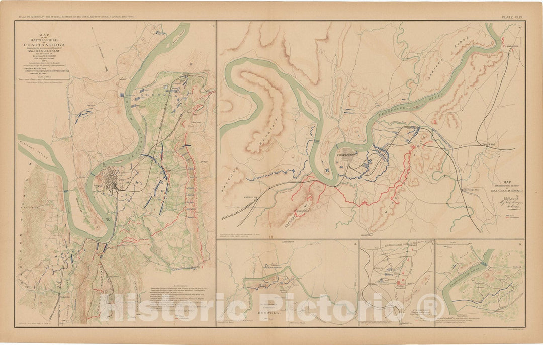 Historic Map : Civil War Atlas of the Union and Confederate Armies, Battles at Chattanooga, Tennessee 1895 , Vintage Wall Art