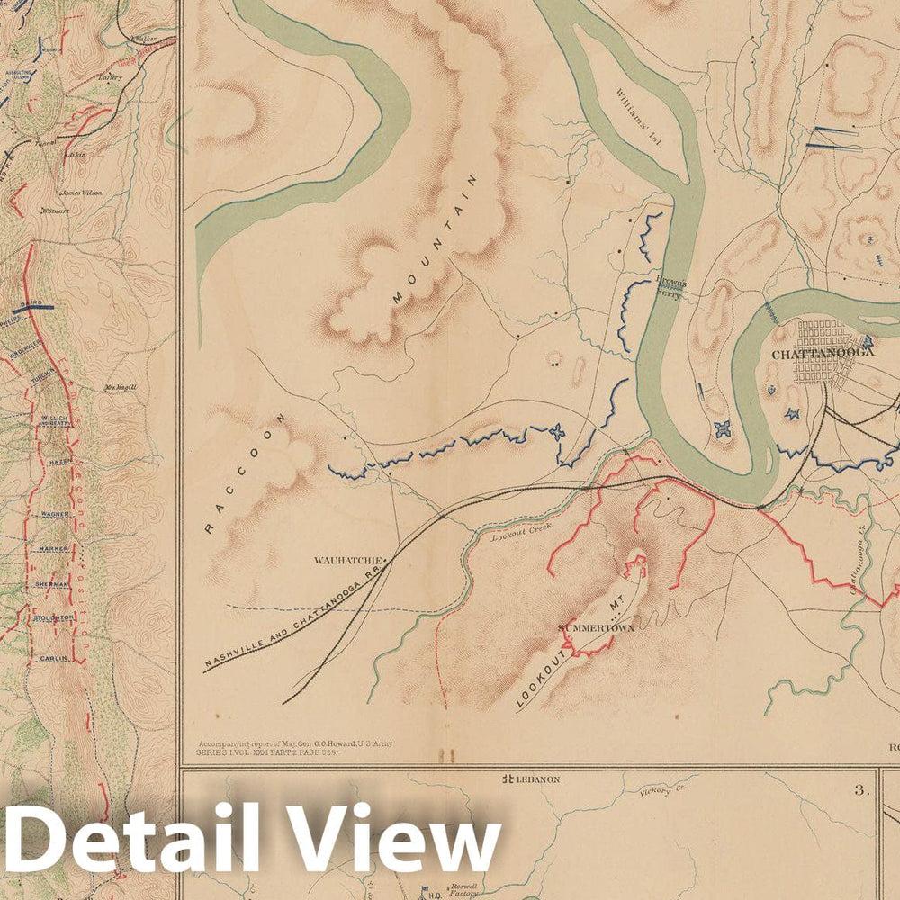 Historic Map : Civil War Atlas of the Union and Confederate Armies, Battles at Chattanooga, Tennessee 1895 , Vintage Wall Art