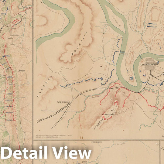 Historic Map : Civil War Atlas of the Union and Confederate Armies, Battles at Chattanooga, Tennessee 1895 , Vintage Wall Art