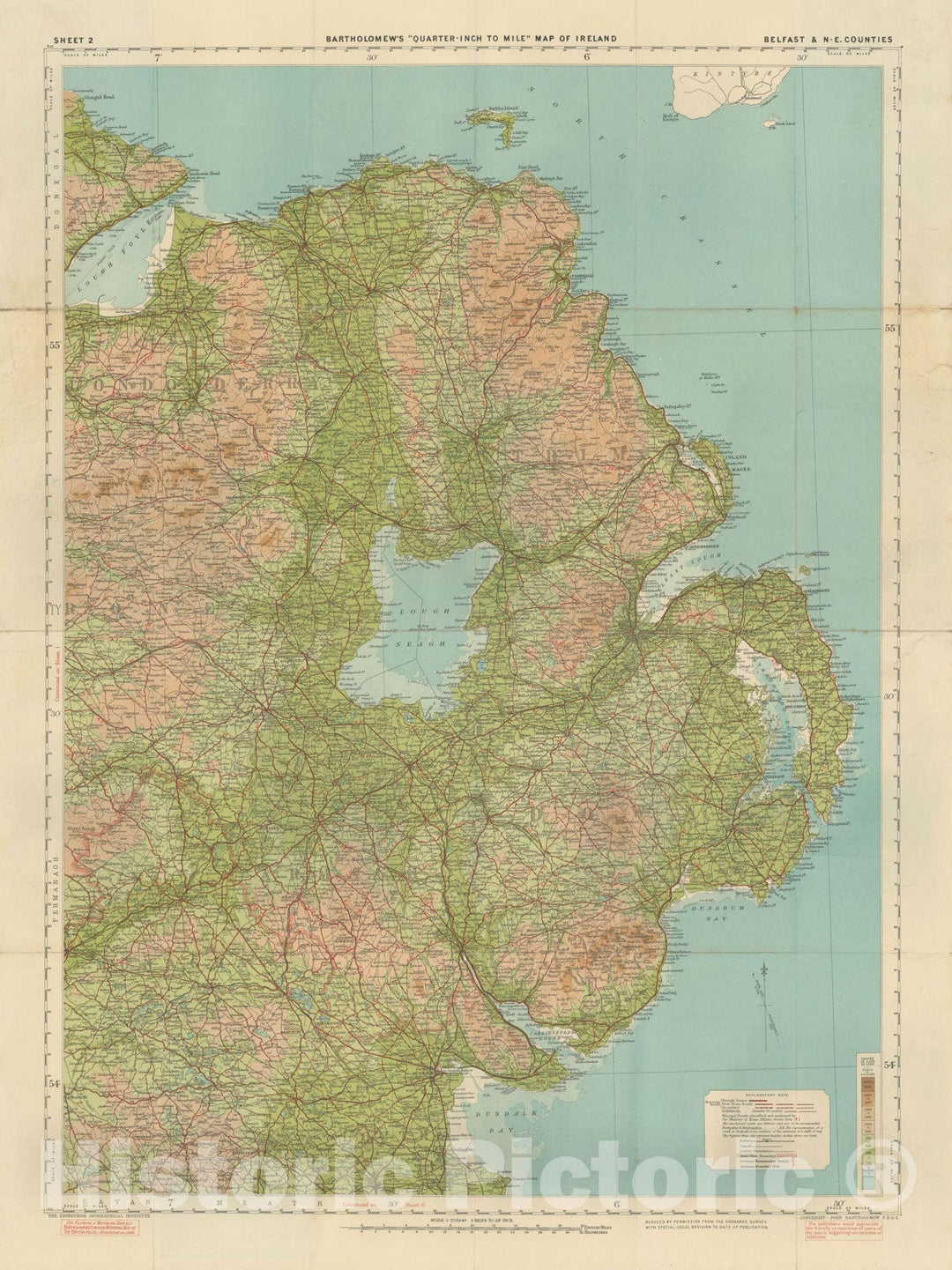 Historic Map : Bartholomew's Quarter-Inch to Mile Maps of Ireland , v5, Vintage Wall Art