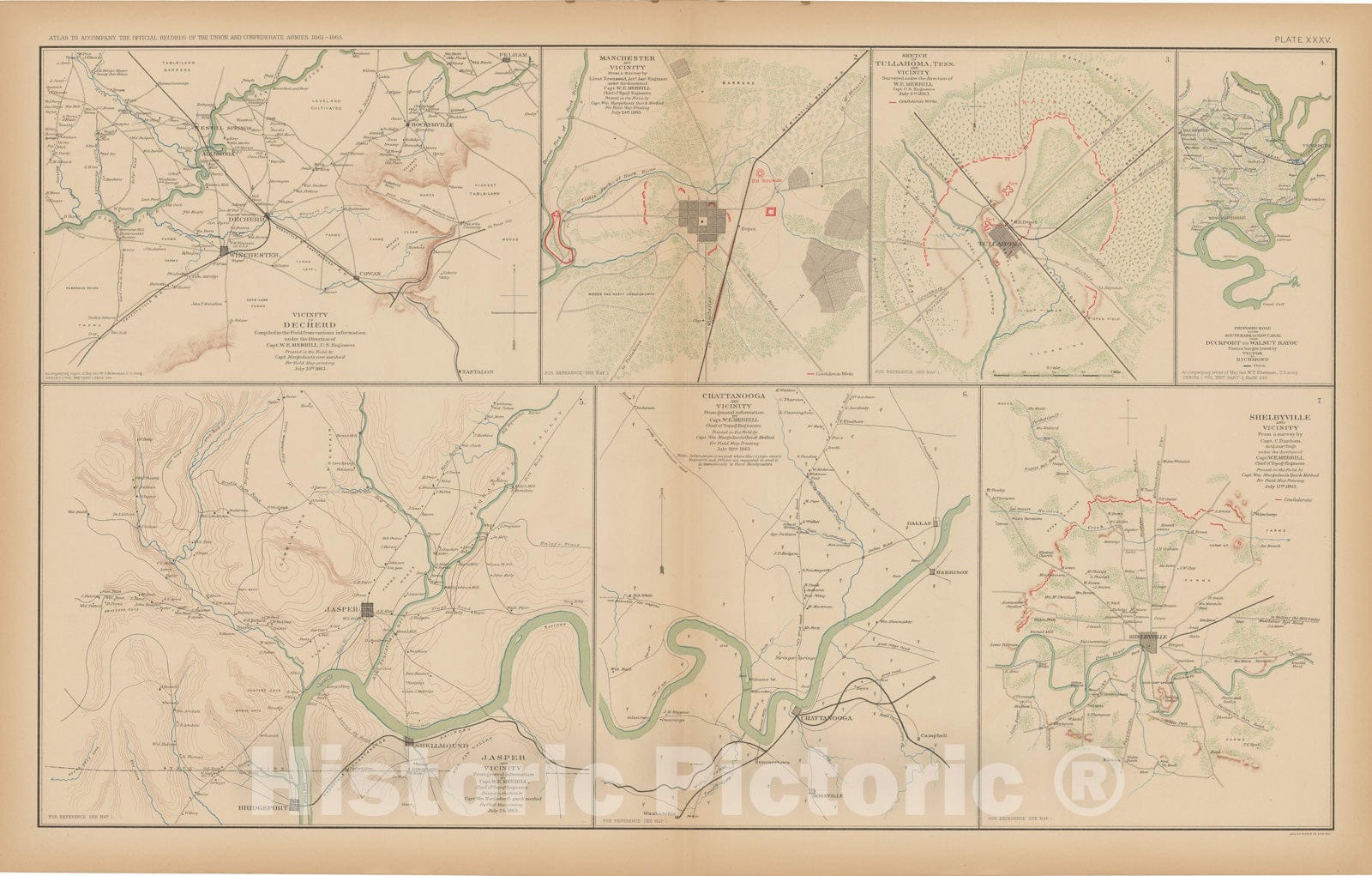 Historic Map : Civil War Atlas of the Union and Confederate Armies, Battles in TN 1895 , v3, Vintage Wall Art