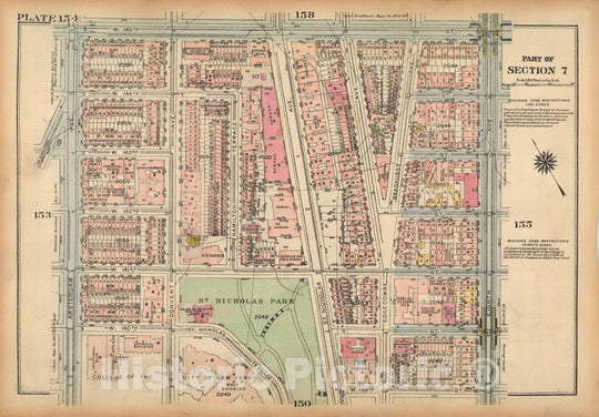 Historic Map : Land Book of the Borough of Manhattan, City of NY, Manhattan 1925 Plate 154 , Vintage Wall Art