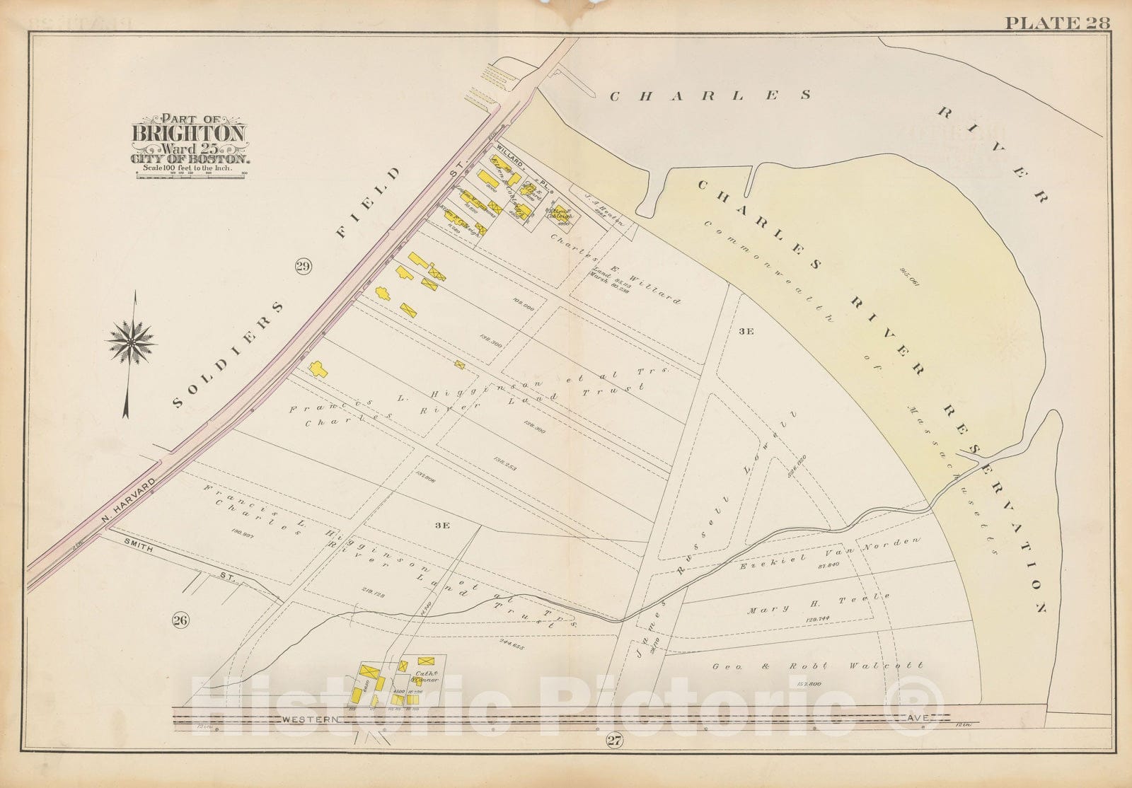 Historic Map : Atlas City of Boston Ward 25 Brighton, Allston 1909 Plate 028 , Vintage Wall Art