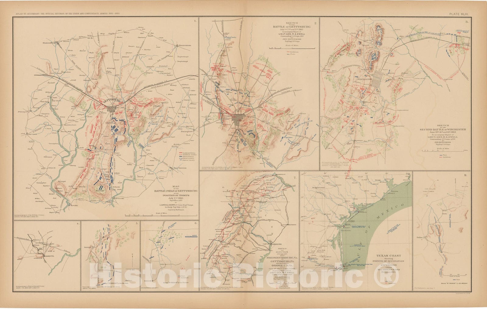 Historic Map : Civil War Atlas of the Union and Confederate Armies, Battles in GA, PA, TN & TX 1895 , Vintage Wall Art