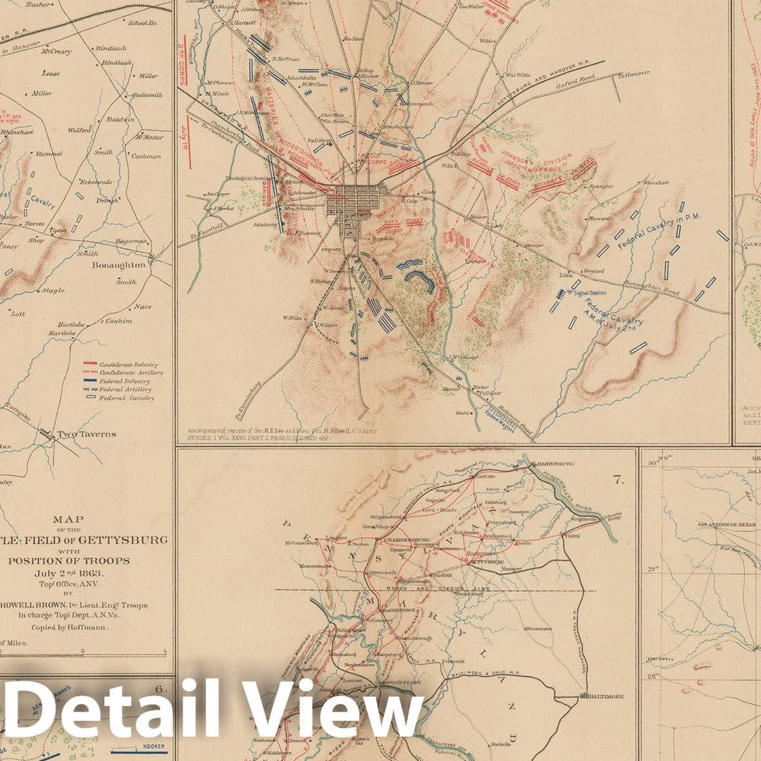 Historic Map : Civil War Atlas of the Union and Confederate Armies, Battles in GA, PA, TN & TX 1895 , Vintage Wall Art