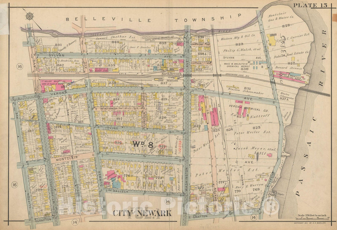 Historic Map : Atlas of Newark, Volume 1, Newark 1911 Plate 015 , Vintage Wall Art