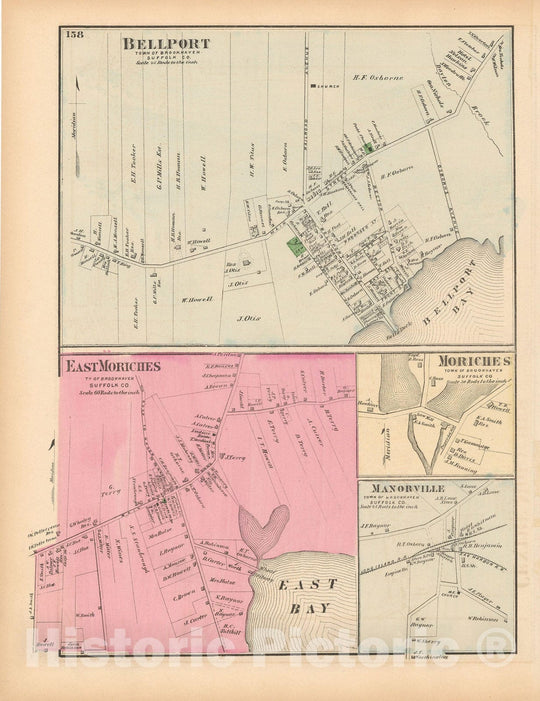 Historic Map : Atlas of Long Island, New York, Brookhaven 1873 , v7, Vintage Wall Art