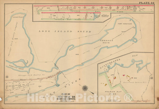 Historic Map : Atlas City of NY, Borough of The Bronx, Annexed District, The Bronx 1913 Plate 044 , Vintage Wall Art