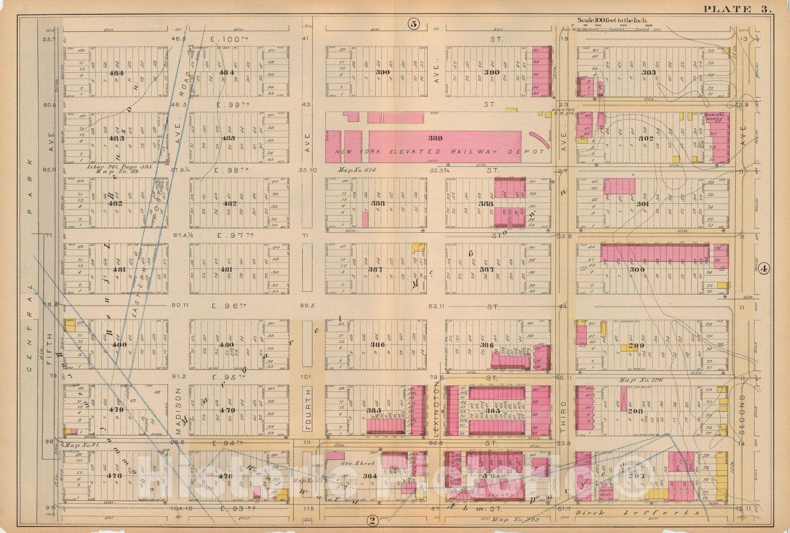 Historic Map : Atlas City of New York, Vol 2 ... 12th Ward, 2nd Ed., Manhattan 1884 Plate 003 , Vintage Wall Art