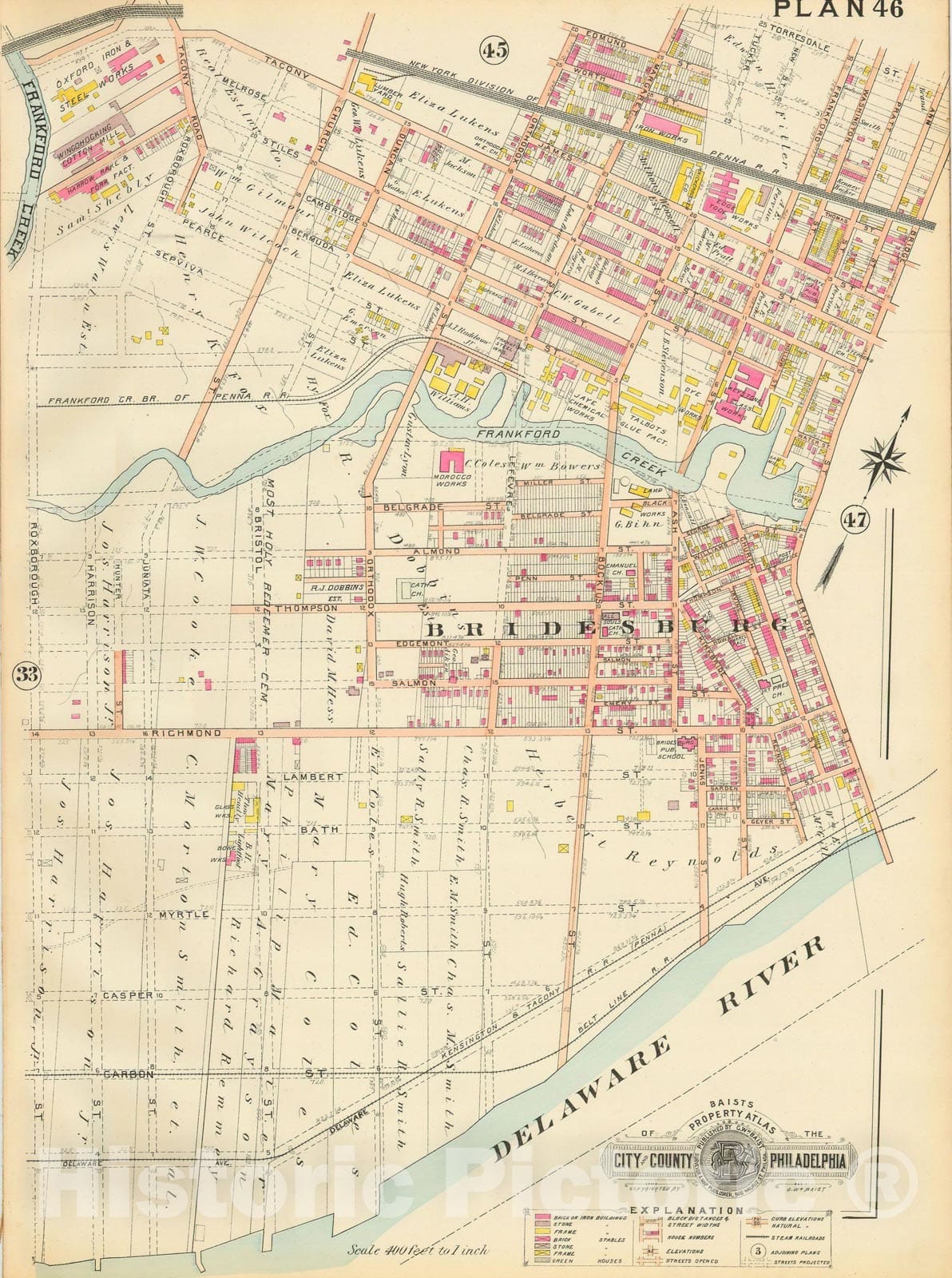 Historic Map : Baist's Property Atlas of Philadelphia, Philadelphia 1895 Plate 046 , Vintage Wall Art