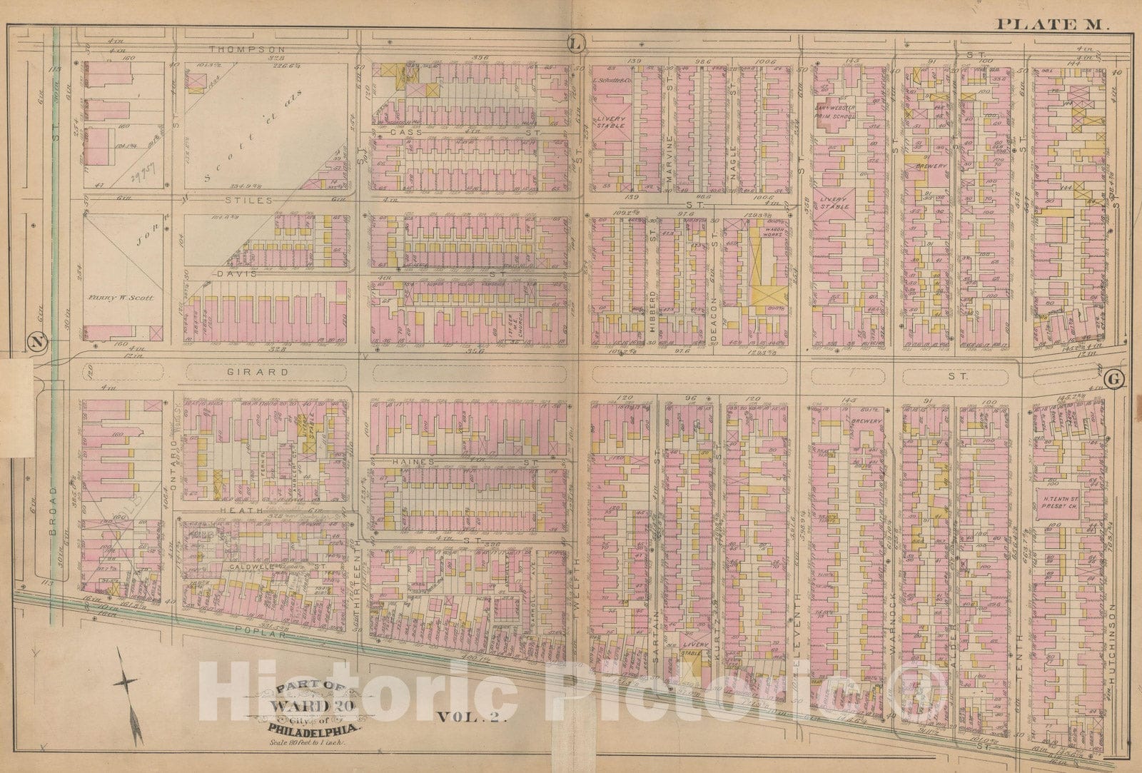 Historic Map : Atlas City of Philadelphia, Vol. 3, Philadelphia 1886 Plate M , Vintage Wall Art