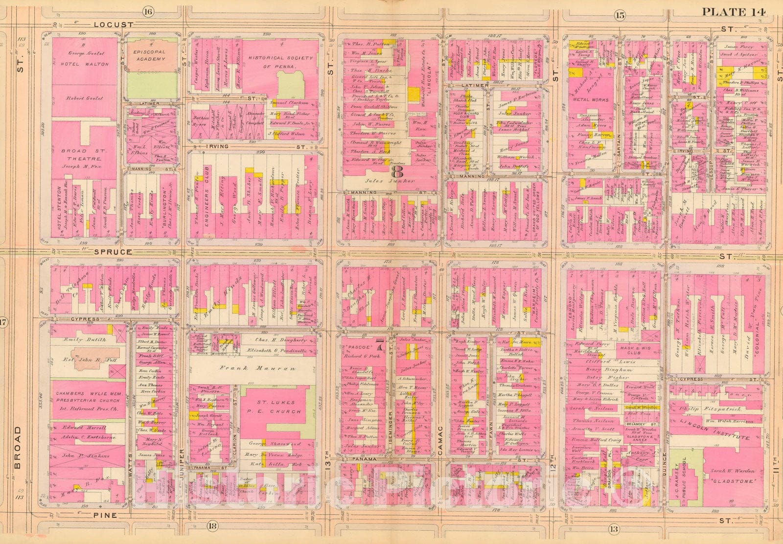 Historic Map : Philadelphia 1908 Plate 014 , Vintage Wall Art