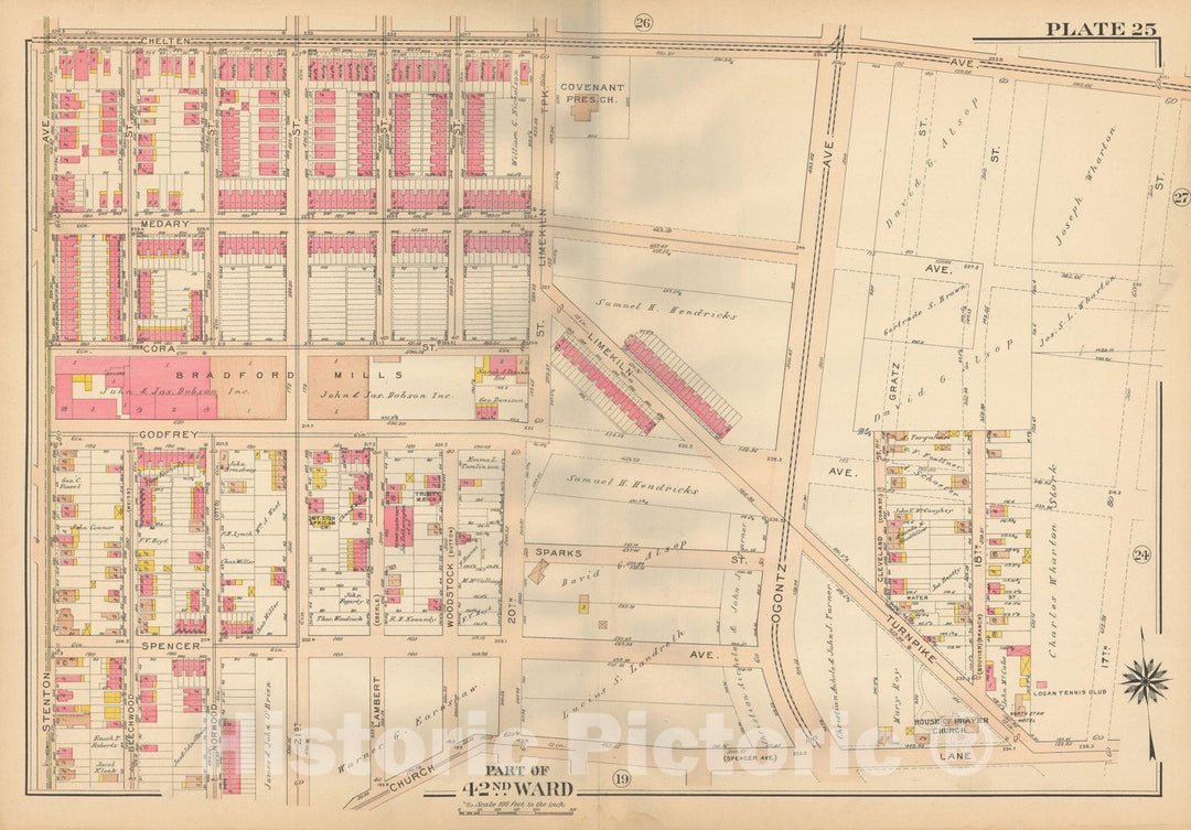 Historic Map : Atlas City of Philadelphia, 42nd Ward, Philadelphia 1913 Plate 025 , Vintage Wall Art