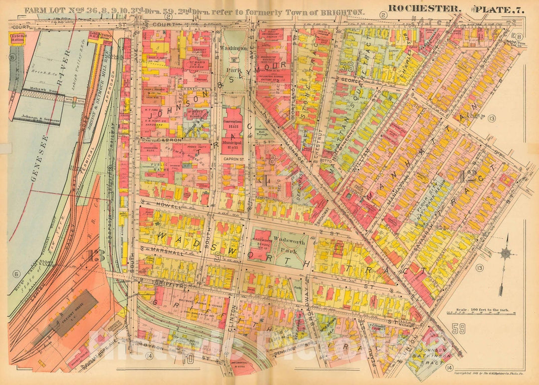 Historic Map : Plat Book of the City of Rochester New York and Vicinity, 1918 Plate 007 , Vintage Wall Art