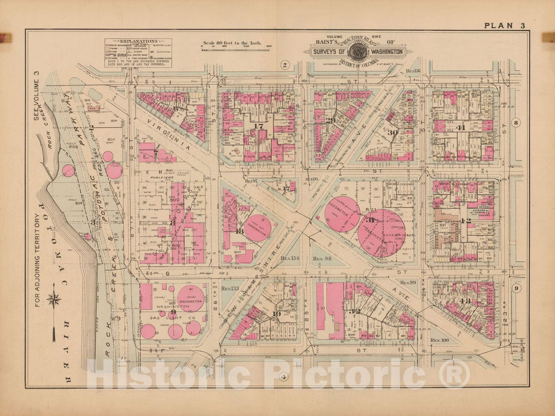 Historic Map : Atlas of Washington D.C. Volume 1 (Inner NW), Washington 1939 Plate 003 , Vintage Wall Art