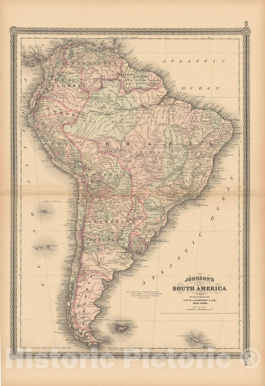 Historic Map : South America 1863 , v2, Vintage Wall Art