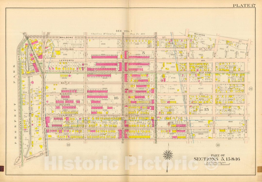 Historic Map : Vol. 2, Brooklyn 1907 Plate 017 , Atlas Borough of Brooklyn , Vintage Wall Art