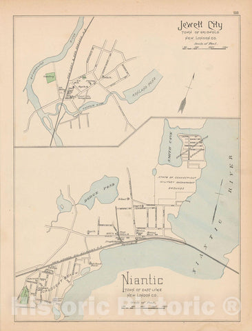 Historic Map : East Lyme & Griswold & Jewett City & Niantic 1893 , Town and City Atlas State of Connecticut , Vintage Wall Art