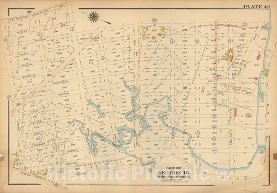 Historic Map : Atlas City of NY, Borough of The Bronx, Annexed District, The Bronx 1913 Plate 042 , Vintage Wall Art