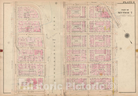 Historic Map : Atlas City of New York, Borough of Manhattan, Volume 4, 110th St to 145th St, Manhattan 1914 Plate 008 , Vintage Wall Art