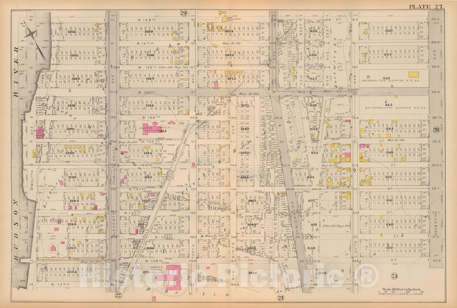 Historic Map : Atlas City of New York, Vol 2 ... 12th Ward, 2nd Ed., Manhattan 1884 Plate 027 , Vintage Wall Art