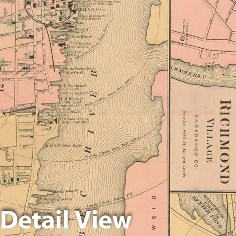 Historic Map : Atlas State of Maine, Bath & Dexter & Richmond & Winthrop 1894-95 , Vintage Wall Art