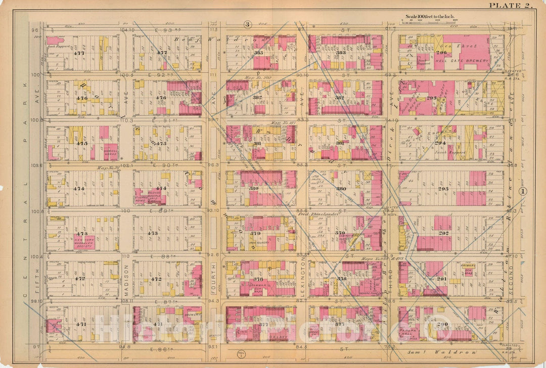 Historic Map : Atlas City of New York, Vol 2 ... 12th Ward, 2nd Ed., Manhattan 1884 Plate 002 , Vintage Wall Art