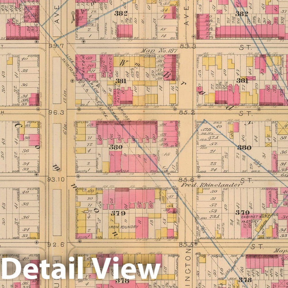 Historic Map : Atlas City of New York, Vol 2 ... 12th Ward, 2nd Ed., Manhattan 1884 Plate 002 , Vintage Wall Art