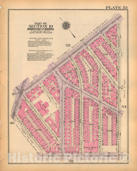 Historic Map : Borough of The Bronx, Sections 9-13, The Bronx 1928 Plate 053 , Vintage Wall Art