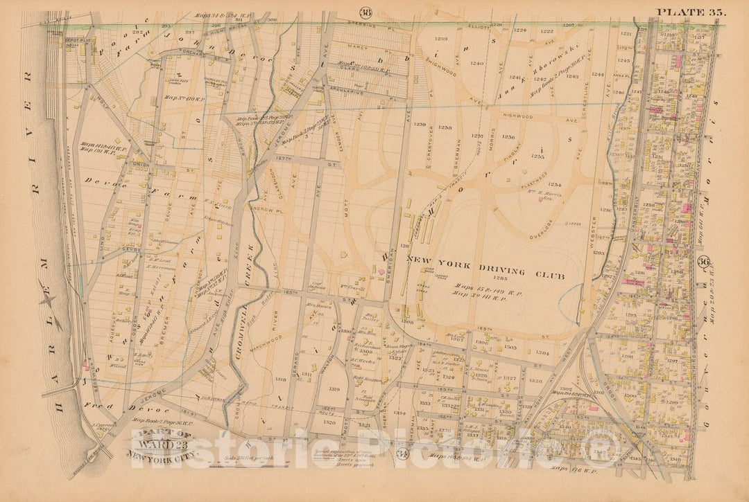 Historic Map : New York City & The Bronx 1885 Plate 035 , Robinson's Atlas City of New York , Vintage Wall Art