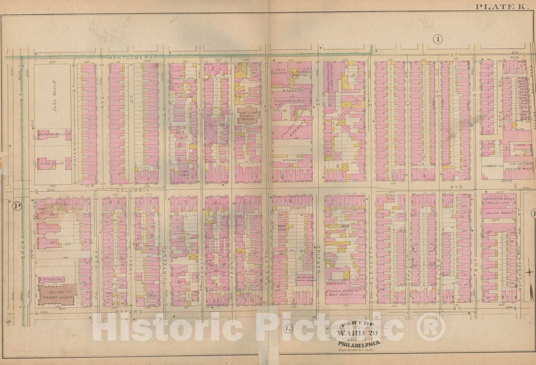 Historic Map : Atlas City of Philadelphia, Vol. 3, Philadelphia 1886 Plate K , Vintage Wall Art