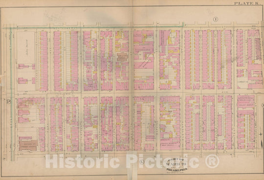 Historic Map : Atlas City of Philadelphia, Vol. 3, Philadelphia 1886 Plate K , Vintage Wall Art