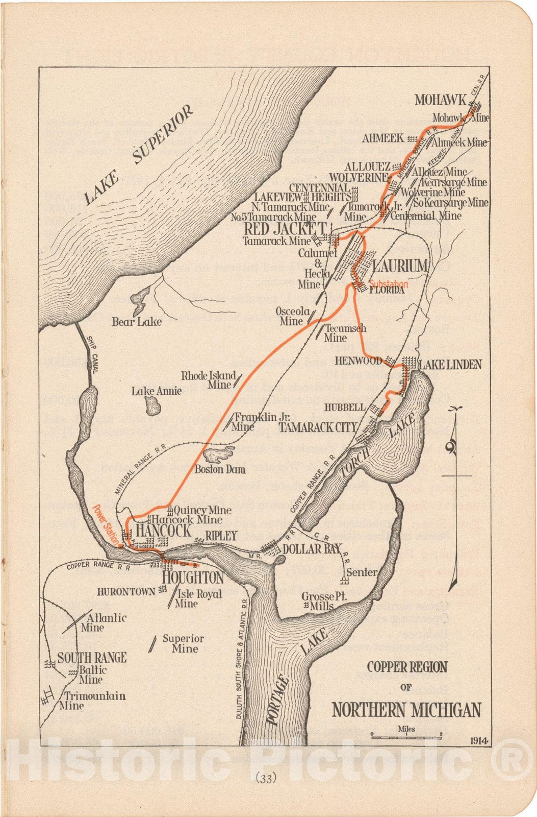 Historic Map : Copper Region of North Michigan 1914 , North American Electric Power and Traction Companies , Vintage Wall Art