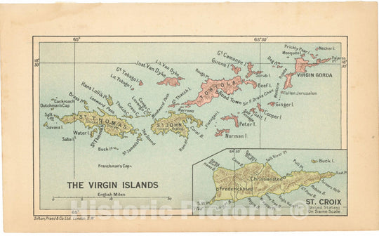 Historic Map : Pocket Guide to the West Indies, Virgin Islands 1927 , Vintage Wall Art