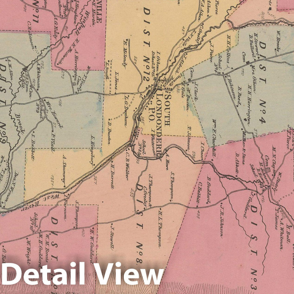 Historic Map : Atlas of Windham County, VT, Londonderry 1869 , v2, Vintage Wall Art