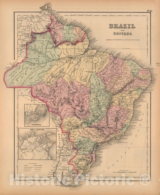 Historic Map : General Atlas (Of The World), Brazil 1857 , Vintage Wall Art