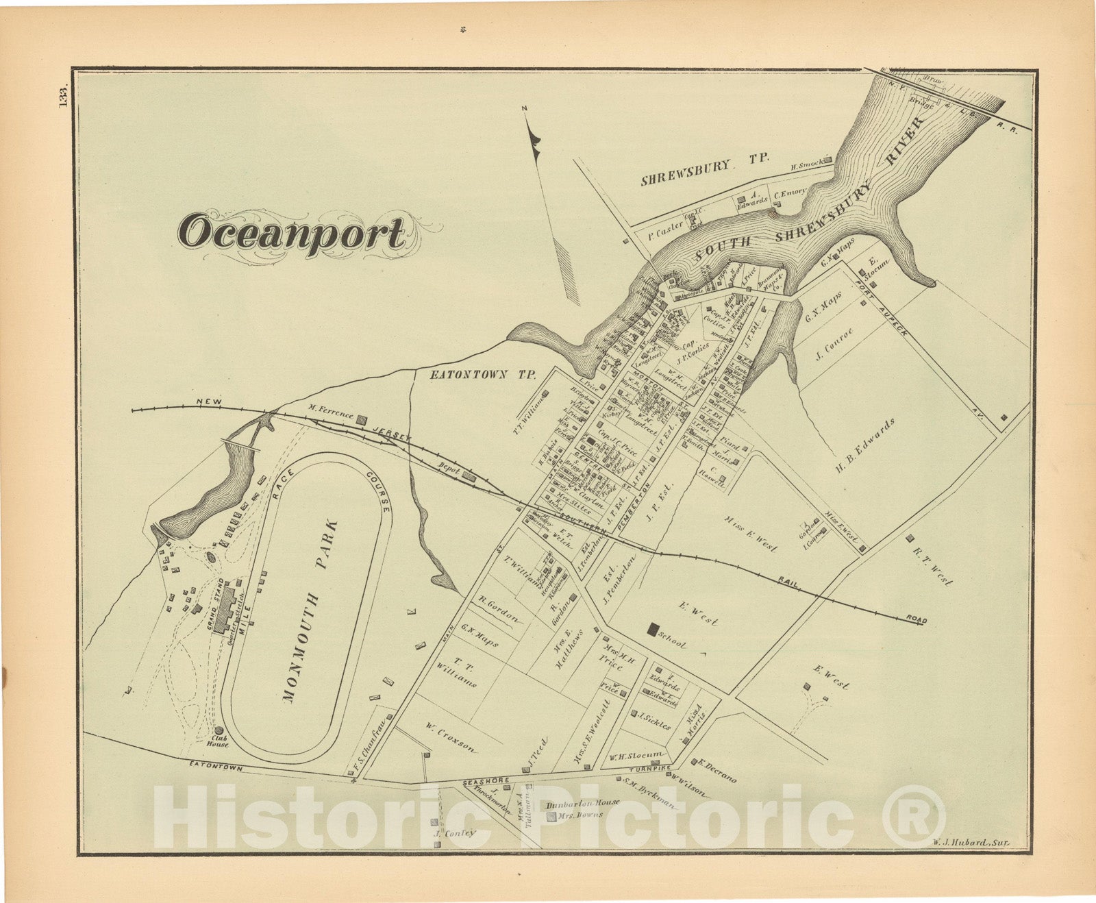 Historic Map : Atlas New Jersey Coast, Oceanport 1878 , Vintage Wall Art