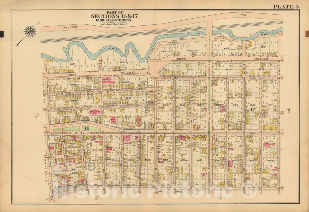 Historic Map : Atlas City of NY, Borough of The Bronx, Annexed District, The Bronx 1913 Plate 003 , Vintage Wall Art