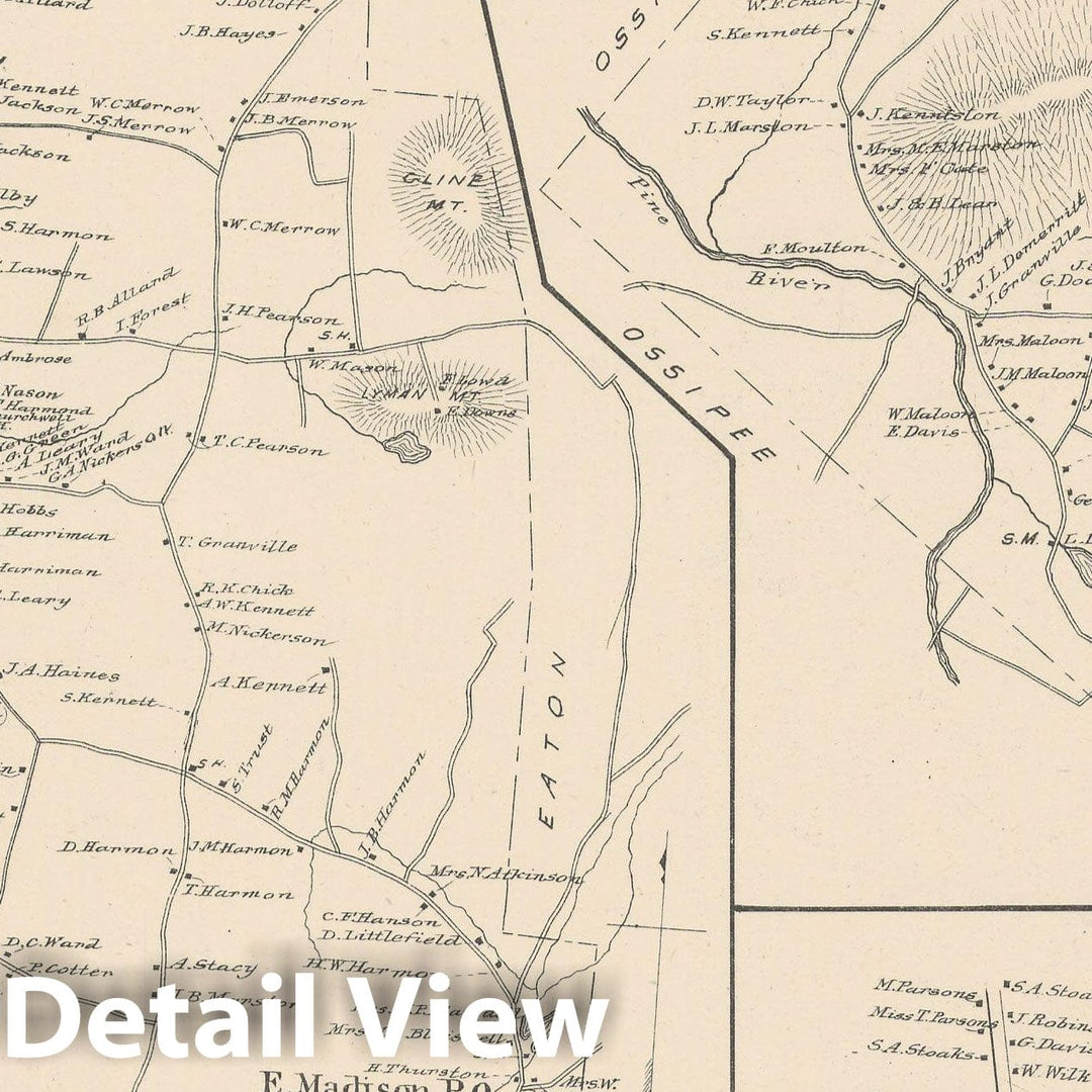 Historic Map : Effingham & Madison 1892 , Town and City Atlas State of New Hampshire , Vintage Wall Art