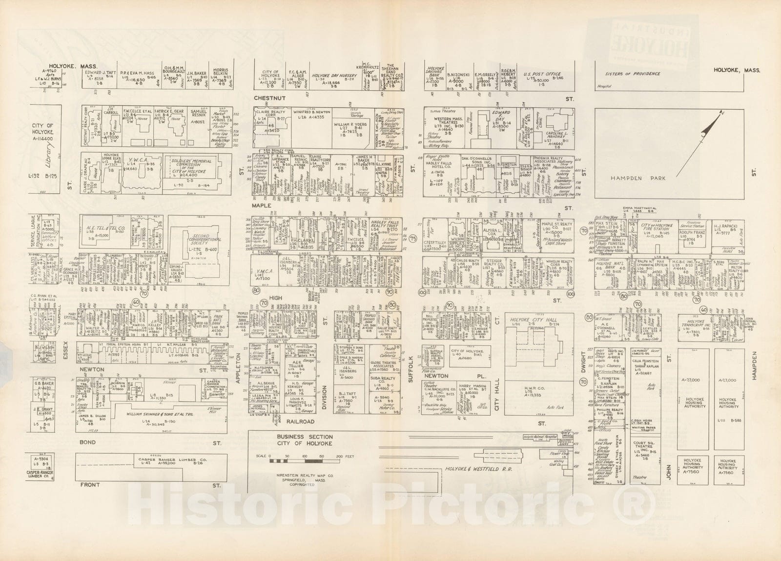 Historic Map : New England States Ed., Holyoke 1946 , Nirenstein's National Preferred Real Estate Locations of Business Properties , Vintage Wall Art