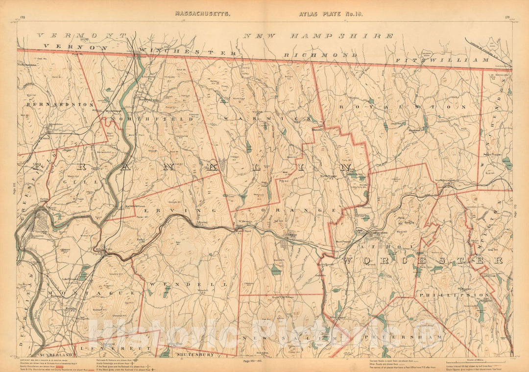 Historic Map : Atlas of Massachusetts, Athol & Erving & Gill & Northfield & Orange & Phillipston & Warwick & Wendell 1891 Plate 019 , Vintage Wall Art