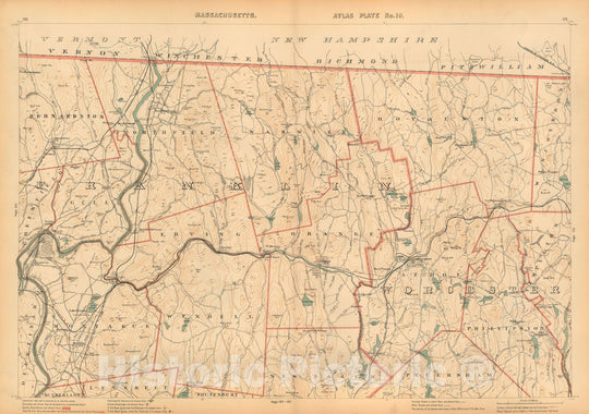 Historic Map : Atlas of Massachusetts, Athol & Erving & Gill & Northfield & Orange & Phillipston & Warwick & Wendell 1891 Plate 019 , Vintage Wall Art