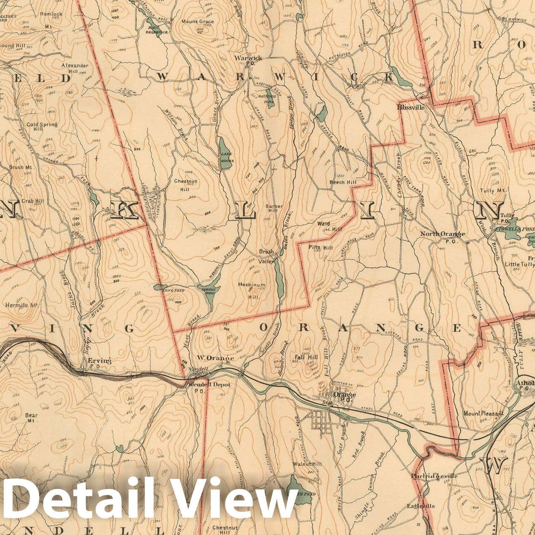 Historic Map : Atlas of Massachusetts, Athol & Erving & Gill & Northfield & Orange & Phillipston & Warwick & Wendell 1891 Plate 019 , Vintage Wall Art