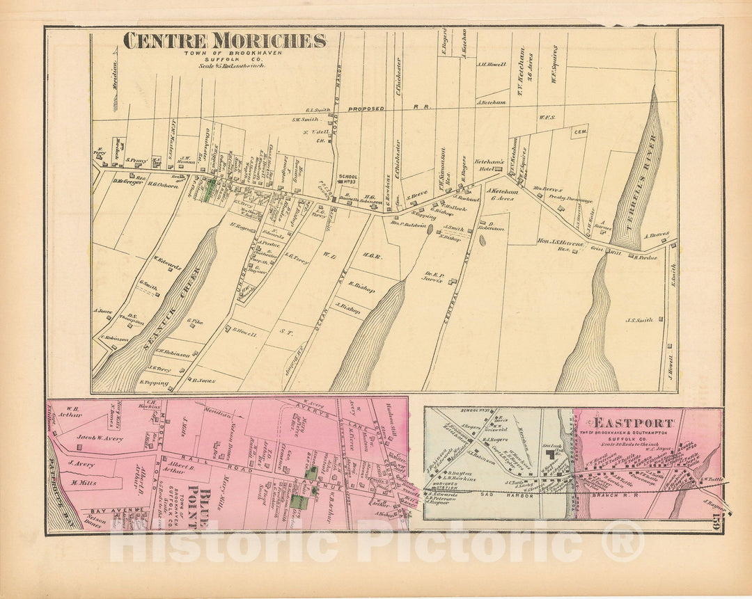 Historic Map : Atlas of Long Island, New York, Brookhaven 1873 , v5, Vintage Wall Art