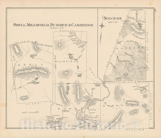 Historic Map : Cambridge & Dummer & Millsfield & Odell 1892 , Town and City Atlas State of New Hampshire , Vintage Wall Art