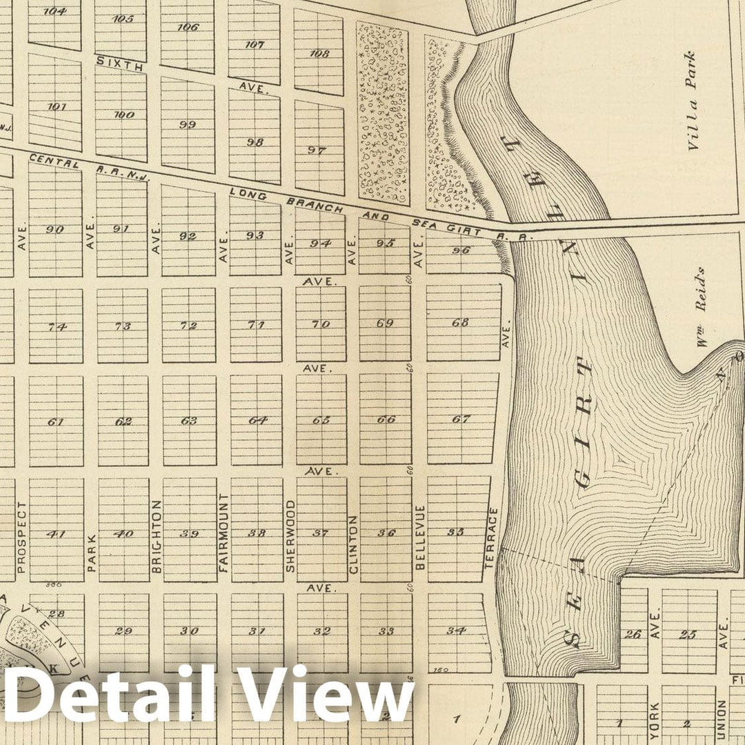 Historic Map : Atlas New Jersey Coast, Sea Girt & Spring Lake Beach 1878 , Vintage Wall Art