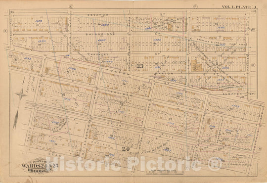 Historic Map : Atlas of Brooklyn Vol. 1, Brooklyn 1880 Plate J , Vintage Wall Art