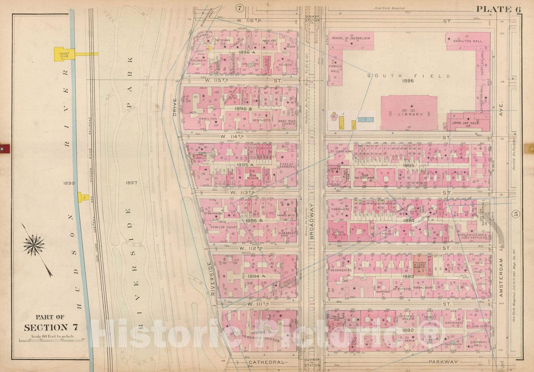 Historic Map : Atlas City of New York, Borough of Manhattan, Volume 4, 110th St to 145th St, Manhattan 1914 Plate 006 , Vintage Wall Art