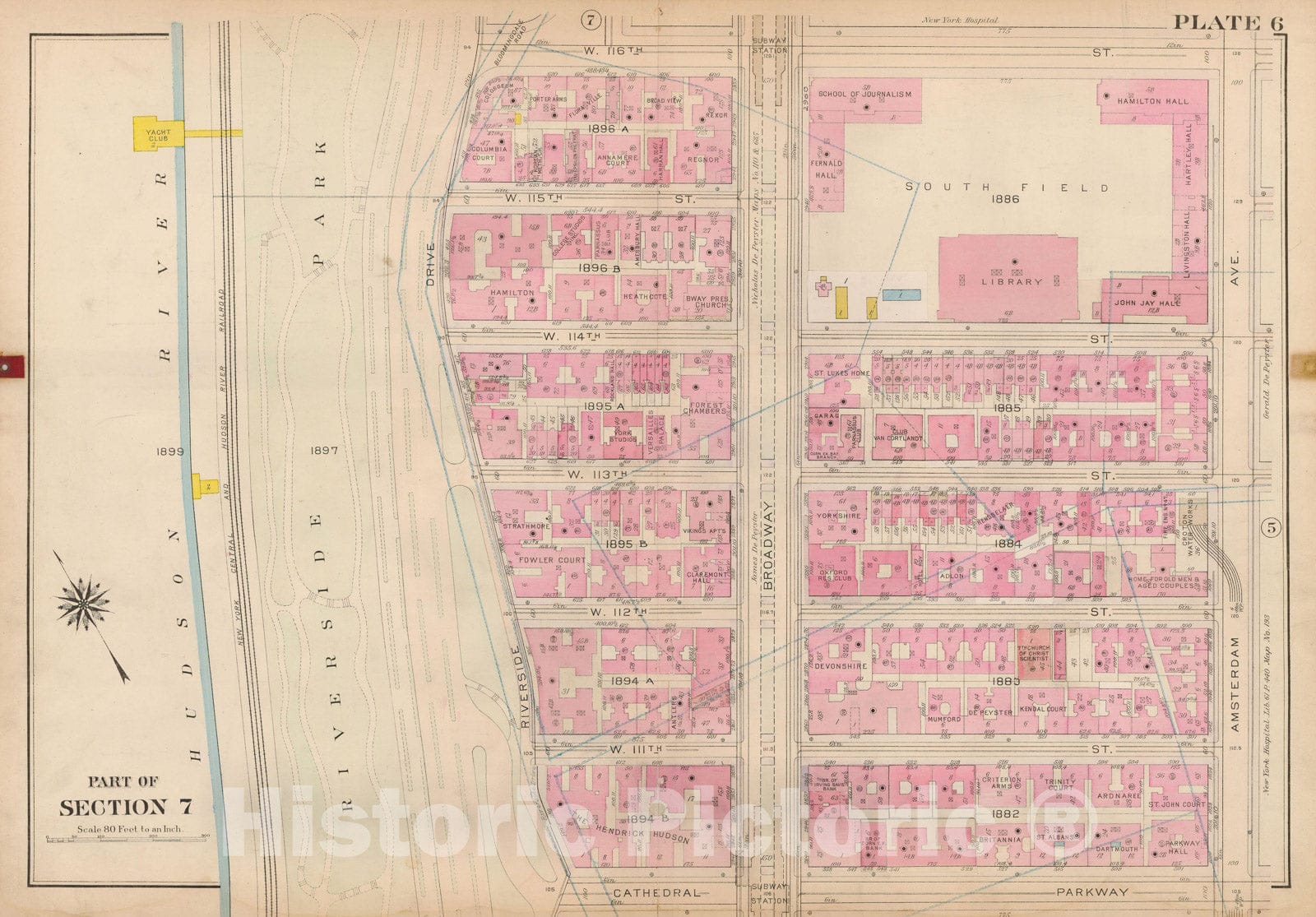 Historic Map : Atlas City of New York, Borough of Manhattan, Volume 4, 110th St to 145th St, Manhattan 1914 Plate 006 , Vintage Wall Art